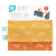Load image into Gallery viewer, Bumkins Reusable Snack Bag, Small 2-Pack: Sunshine and Grounded is shown on a white packaging header.