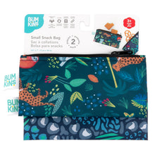 Load image into Gallery viewer, Bumkins Reusable Snack Bag, Small 2-Pack: Jungle & Animal Prints is shown on a white packaging header.