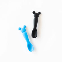 Load image into Gallery viewer, Bumkins Silicone Dipping Spoons: Mickey Mouse (Black and Blue) are displayed on a white background.