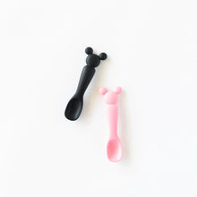 Load image into Gallery viewer, Bumkins Silicone Dipping Spoons: Minnie Mouse (Black and Pink) are displayed on a white background.