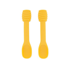 Load image into Gallery viewer, Bumkins Silicone Dipping Spoons: Winnie the Pooh includes two food-safe silicone spoons with honey pot-shaped handle tips.