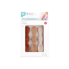 Load image into Gallery viewer, Bumkins Silicone Dipping Spoons 3 Pack: Rocky Road is shown in a white packaging box with a clear front window displaying the spoons.