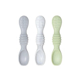 Bumkins Silicone Dipping Spoons 3 Pack: Taffy includes 3 silicone spoons in gray, marble, and light green with textured handles.