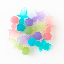 Load image into Gallery viewer, Bumkins Silicone Chewtensils®: Green Jelly sits among other similar colorful utensils on a white background.