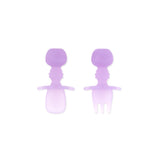 Bumkins Silicone Chewtensils®: Purple Jelly includes a spoon and fork made of food safe silicone, ideal for baby-led weaning.