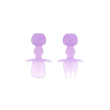 Load image into Gallery viewer, Bumkins Silicone Chewtensils®: Purple Jelly includes a spoon and fork made of food safe silicone, ideal for baby-led weaning.