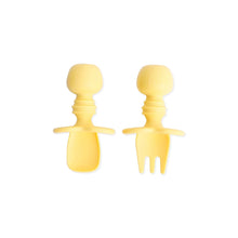 Load image into Gallery viewer, Bumkins Silicone Chewtensils®: Pineapple—two yellow food-safe silicone baby utensils, with easy-grip rounded handles.