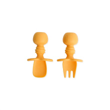 Load image into Gallery viewer, Bumkins Silicone Chewtensils®: Tangerine includes an orange fork and spoon, made of 100% food-safe silicone with rounded handles.