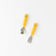 Load image into Gallery viewer, Bumkins Spoon + Fork: Winnie the Pooh rests on a white background.