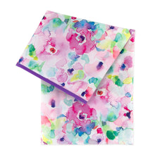Load image into Gallery viewer, Bumkins Splat Mat: Watercolor showcases a stain-resistant, waterproof fabric with a floral design of pink, purple, green, and blue on white.