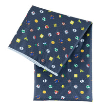 Load image into Gallery viewer, Bumkins Splat Mat: Super Mario™ Lineup features colorful video game icons on dark waterproof fabric.