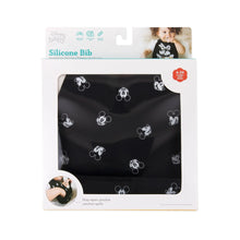 Load image into Gallery viewer, Bumkins Silicone Bib: Mickey Mouse Faces is shown in a white packaging box with a clear front window displaying the bib.