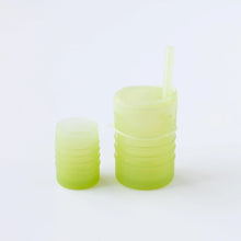Load image into Gallery viewer, Bumkins Silicone Starter Cup: Sage sits next to a larger green cup with a straw on a white background.