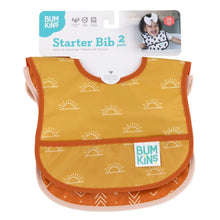 Load image into Gallery viewer, Bumkins Starter Bib 2 Pack: Sunshine and Grounded is shown on a white packaging header.