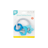Bumkins Silicone Teething Charms: Blue is shown affixed to a white cardboard packaging card.