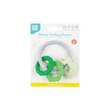 Bumkins Silicone Teething Charms: Green is shown affixed to a white cardboard packaging card.