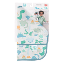 Load image into Gallery viewer, Bumkins Sleeved Bib: Dinosaurs is shown folded in its packaging.