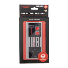 Load image into Gallery viewer, Bumkins Silicone Teether: NES™ Controller is shown in stylish black and red packaging, with a front window displaying the teether.
