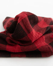 Load image into Gallery viewer, The Cotton Swaddle Set, Woof by Little Unicorn features a breathable red and black checkered fabric against a white backdrop.