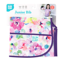 Load image into Gallery viewer, Bumkins Junior Bib: Watercolor is shown folded on white cardboard packaging.