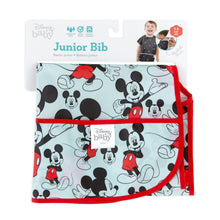 Load image into Gallery viewer, Bumkins Junior Bib: Mickey Mouse Classic is shown folded on white cardboard packaging.