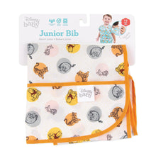 Load image into Gallery viewer, Bumkins Junior Bib: Winnie and Friends is shown folded on white cardboard packaging.