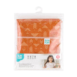 Bumkins Short-Sleeved Smock: Grounded is shown folded in plastic packaging bag with a hanger and cardboard insert.