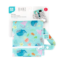 Load image into Gallery viewer, Bumkins Wet Bag: Ocean Life is shown folded on white cardboard packaging.