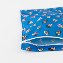 Load image into Gallery viewer, Bumkins Wet Bag: Mickey & Friends Forever is shown partially open on a white background.