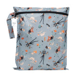 Bumkins Wet Bag: No Tricks, Just Treats features a Nightmare Before Christmas print, waterproof fabric, zip closure, and handle loop.