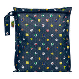 Bumkins Wet Bag: Super Mario™ Lineup features video game icons on black waterproof fabric with a zipper closure and side handle.