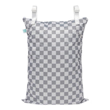 Load image into Gallery viewer, Bumkins Extra Large Wet Bag: Charcoal Check features waterproof fabric, a zipper, and adjustable snap handles.