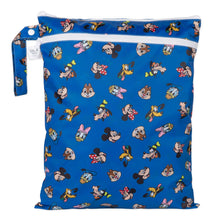 Load image into Gallery viewer, Bumkins Wet/Dry Bag: Mickey & Friends Forever features Mickey, Minnie, Donald, Goofy & Pluto on blue waterproof fabric.