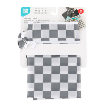 Bumkins Wet/Dry Clutch: Charcoal Check is shown folded in its packaging.