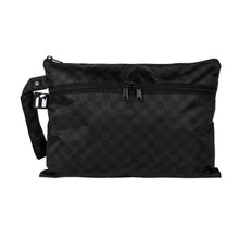 Load image into Gallery viewer, Roamio by Bumkins Wet/Dry Clutch: Rich Black features dual zippers, a handle strap, and black checkered waterproof fabric.