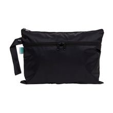 Load image into Gallery viewer, Bumkins Wet/Dry Clutch: Black is a waterproof pouch with a wrist strap and two zippered compartments.