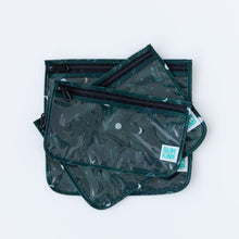 Load image into Gallery viewer, Bumkins Clear Travel Bag 3 Pack: Starry Cactus with a green cactus pattern stacked on a white backdrop