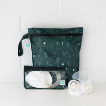 Load image into Gallery viewer, A Bumkins Clear Travel Bag 3 Pack: Starry Cactus sits on a white table in front of a matching bag, holding breast pump parts.