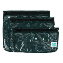 Load image into Gallery viewer, Bumkins Clear Travel Bag 3 Pack: Starry Cactus features TSA-compliant bags dark green pouches with cacti and moons.