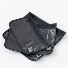 Load image into Gallery viewer, Bumkins Clear Travel Bag 3 Pack: Rich Black are shown fanned out on a white background.
