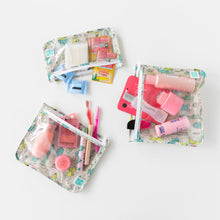 Load image into Gallery viewer, Bumkins Clear Travel Bag 3-Pack: Cacti lays flat on a white background, holding toiletries, makeup, and travel accessories.
