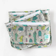 Load image into Gallery viewer, Bumkins Clear Travel Bag 3-Pack: Cacti lays stacked on a white background.