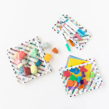Load image into Gallery viewer, Bumkins Clear Travel Bag 3 Pack: Mickey & Friends Varsity filled with markers and art supplies are laid out on a white background.