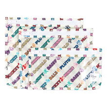Load image into Gallery viewer, Bumkins Clear Travel Bag 3 Pack: Mickey & Friends Varsity includes three TSA-compliant pouches with colorful names of Disney characters.