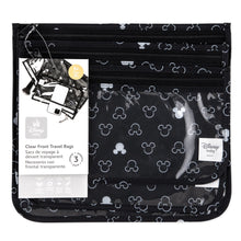 Load image into Gallery viewer, Bumkins Clear Travel Bag 3-Pack: Mickey Mouse Icon Black + White is shown with its packaging tag.