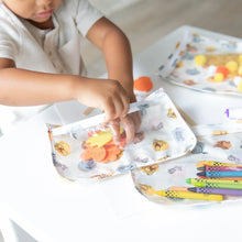 Load image into Gallery viewer, A child crafts joyfully at a white table with colorful supplies in Bumkins Clear Travel Bag 3-Pack: Winnie and Friends.