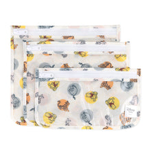 Load image into Gallery viewer, Bumkins Clear Travel Bag 3-Pack: Winnie and Friends includes 3 TSA-compliant pouches with Winnie the Pooh designs on waterproof fabric.