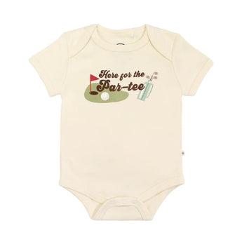 Emerson and Friends Luxury Bodysuit: "Here for the Par-Tee"—a cute golf-themed summer onesie for babies!.