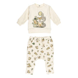 Organic Sweatshirt & Jogger Set, Little Fox: beige sweatshirt with fox illustration, and beige joggers with fox & cactus print.