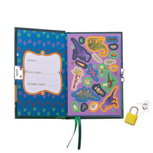 Load image into Gallery viewer, Floss and Rocks Scented Secret Diary, Dino: includes stickers, a name area, favorite color spot & secured with a small yellow padlock.